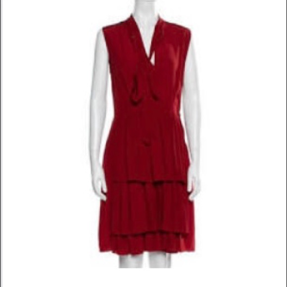 Marni Italy Red Ruffle Tie Neck Mini Dress Silk